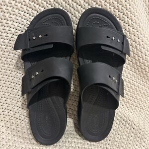 CROCS Brooklyn Buckle Black Women's Wedge Sandals